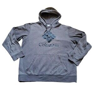 Columbia Hoodie Sweatshirt Men Large Gray Long Sleeve Big Graphoc Logo FLAW